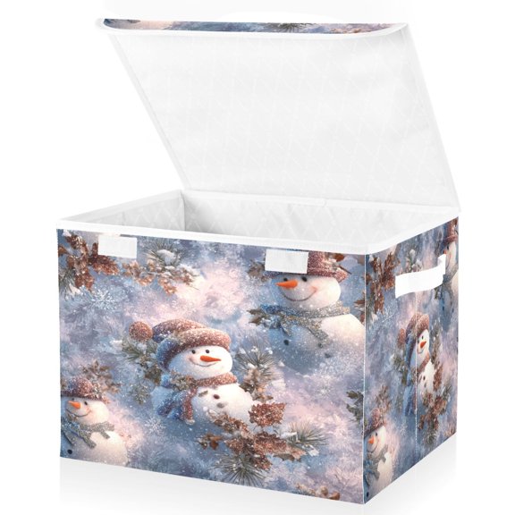 Large Fliplid Foldable Storage Bin Boxes Cubes Baskets with 2 Handles for Clothes Books 16.5x12.6x11.8 Inch Snowman Pine Branch