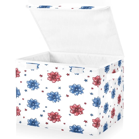 Large Fliplid Foldable Storage Bin Boxes Cubes Baskets with 2 Handles for Clothes Books 16.5x12.6x11.8 Inch Stars and Stripes Puttern Flower