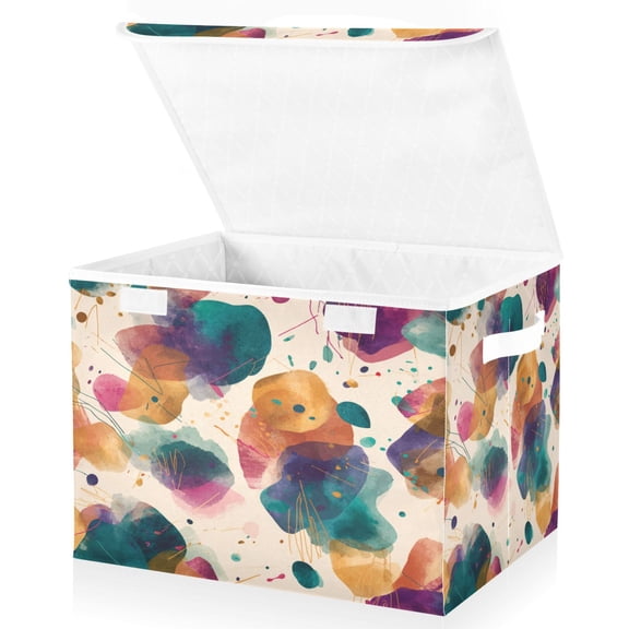 Large Fliplid Foldable Storage Bin Boxes Cubes Baskets with 2 Handles for Clothes Books 16.5x12.6x11.8 Inch Teal and Orange Abstract Shapes