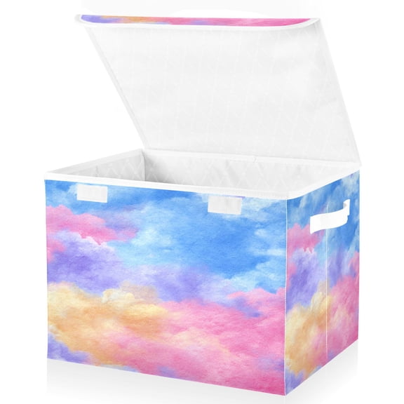 Large Fliplid Foldable Storage Bin Boxes Cubes Baskets with 2 Handles for Clothes Books 16.5x12.6x11.8 Inch Tie-dye Clouds Pattern