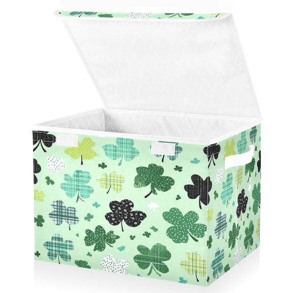 Large Fliplid Foldable Storage Bin Boxes Cubes Baskets with 2 Handles for Clothes Books 16.5x12.6x11.8 Inch Various Patterns Shamrocks