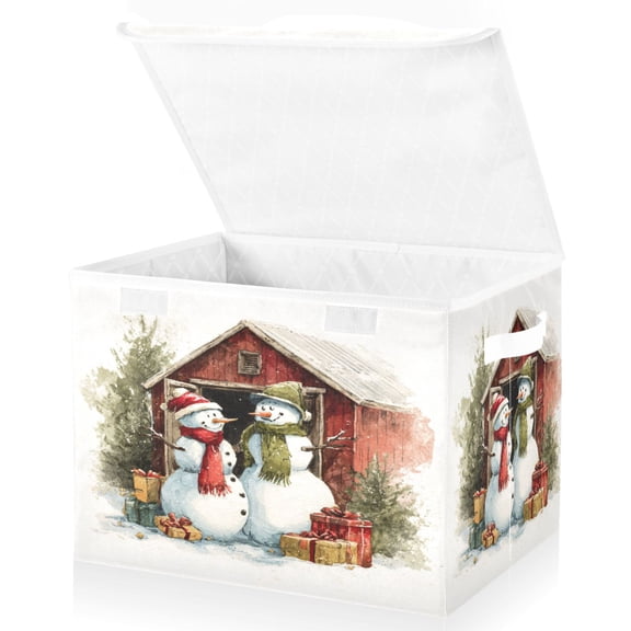 Large Fliplid Foldable Storage Bin Boxes Cubes Baskets with 2 Handles for Clothes Books 16.5x12.6x11.8 Inch Watercolor Clipart Snowmen
