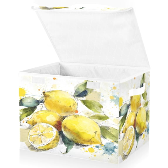Large Fliplid Foldable Storage Bin Boxes Cubes Baskets with 2 Handles for Clothes Books 16.5x12.6x11.8 Inch Watercolor Lemon