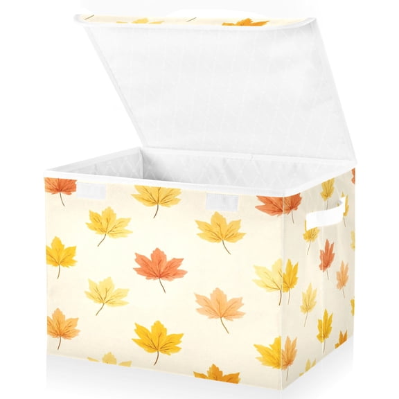 Large Fliplid Foldable Storage Bin Boxes Cubes Baskets with 2 Handles for Clothes Books 16.5x12.6x11.8 Inch Yellow Maple Leaves Pattern