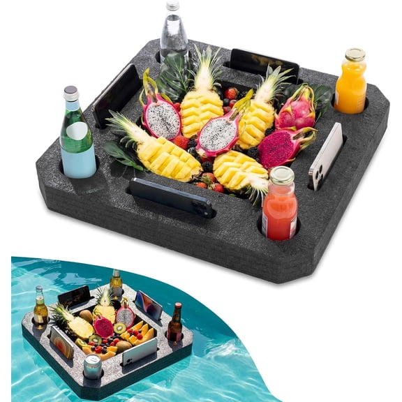 Large Floating Drink Holder Black Floating Refreshment Table Tray Compartment Portable Floating Pool Tray for Swimming Pool Accessories Hot Tub Beach and Party Decor