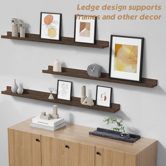 Large Floating Shelves for Wall with Lip 4-Pack, 48 Inches Long Rustic Farmhouse Picture Wall Shelf for Classroom Library, Narrow Wooden Picture Ledge Shelf for Photo Frames Books (Dark Brown)