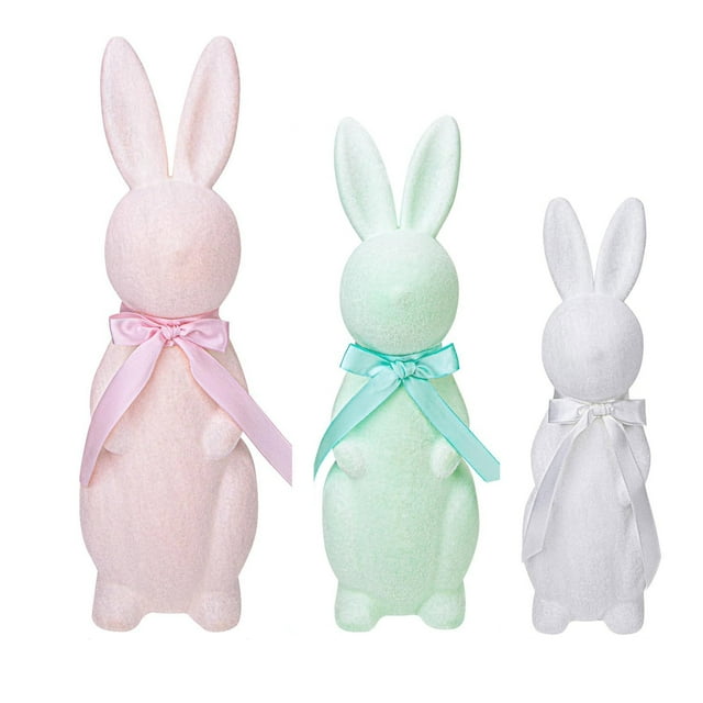 Large Flocked Bunny Easter Decor Outdoor Easter Decorations Small Decorative Rabbit Statues for Home Decor Easter Door Decorations