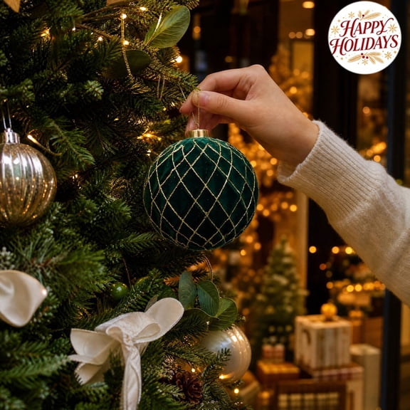 Large Flocked Christmas Ball 5.91IN Green Christmas Tree Ball Ornament Hanging for Xmas Holiday Wedding - Decorations Gifts Home Indoor Outdoor Party Supplies Table Front Porch Lawn Decor
