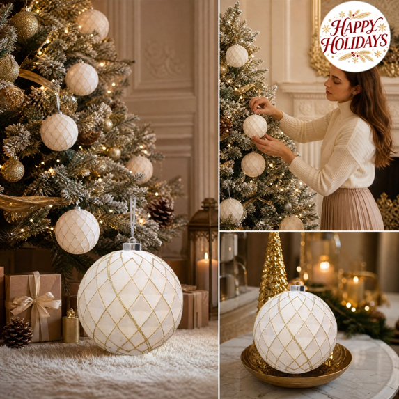 Large Flocked Christmas Ball 5.91IN White Christmas Tree Ball Ornament Hanging for Xmas Holiday Wedding - Decorations Gifts Home Indoor Outdoor Party Supplies Table Front Porch Lawn Decor