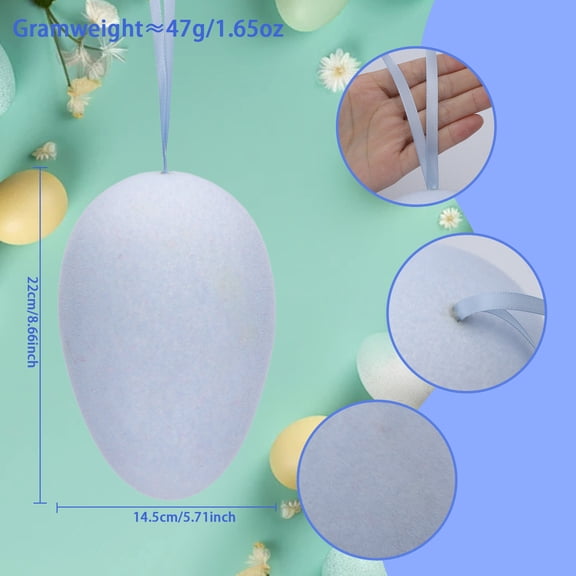 Large Flocked Easter Eggs Decoration – 8.7" Velvet Hanging Easter Eggs for Tree – DIY Foam Egg Ornament for Happy Easter Party & Seasonal Spring Home Decor
