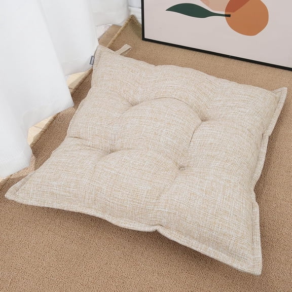 Large Floor Pillow 22", Thickened Bite-Size Memory Foam Square Non-Slip Cushion for Office Back Support/Indoor Yoga/Chair Seat, Fashionable Color-Blocked Fabric & Washable, Beige, 1 PCS