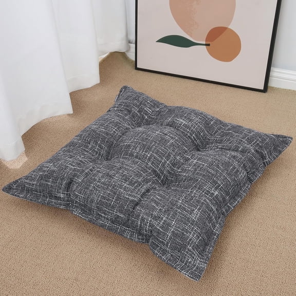 Large Floor Pillow 22", Thickened Bite-Size Memory Foam Square Non-Slip Cushion for Office Back Support/Indoor Yoga/Chair Seat, Fashionable Color-Blocked Fabric & Washable, Light Gray, 1 PCS