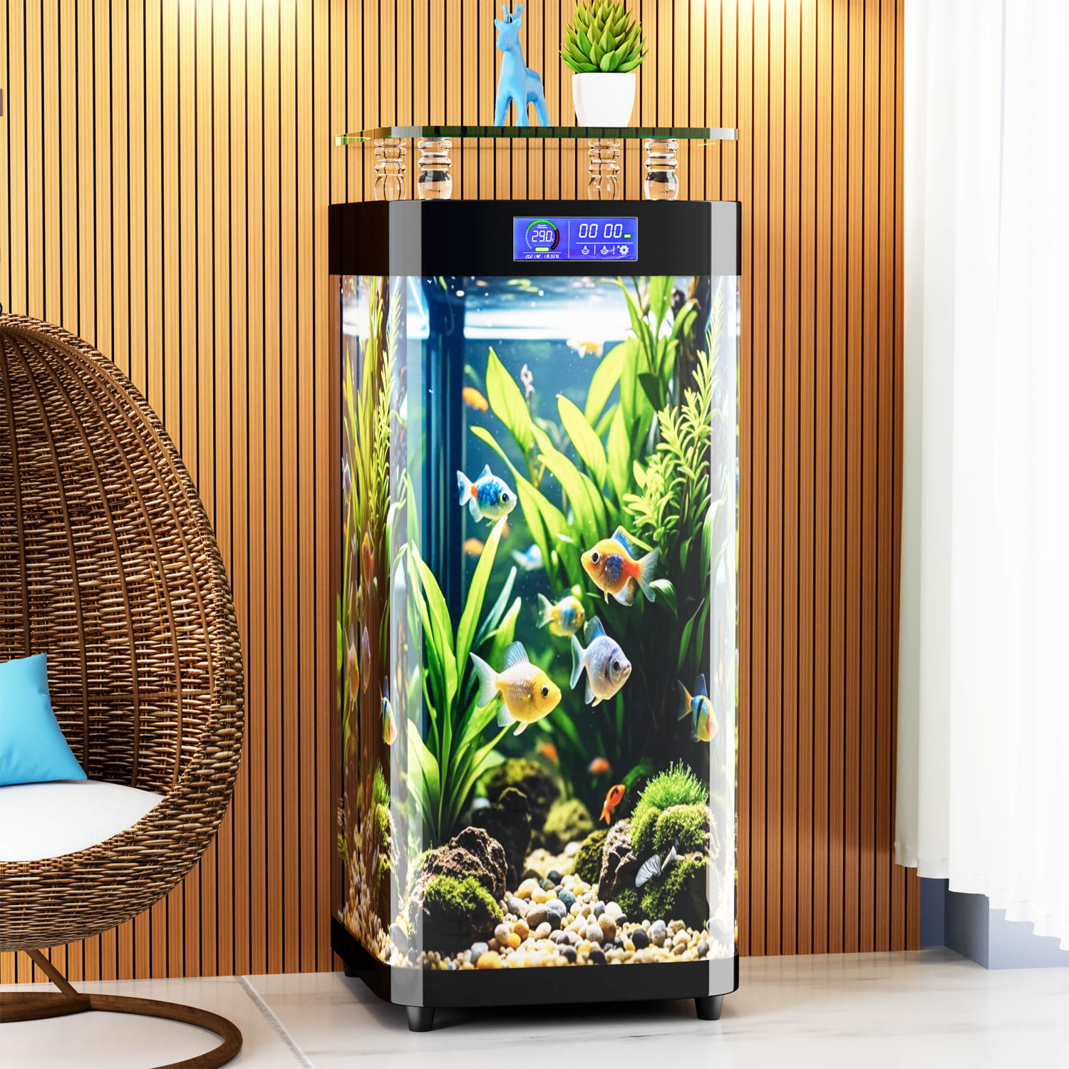 Large Floor-Standing Fish Tanks are Suitable for Decoration in Various Occasions Such as Living Rooms, Offices, and Conference Rooms.