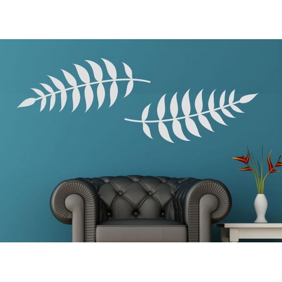 Large Floral Decals Decorative Leaf Art Wall Stickers Accent Home Decor set/2 Light Gray