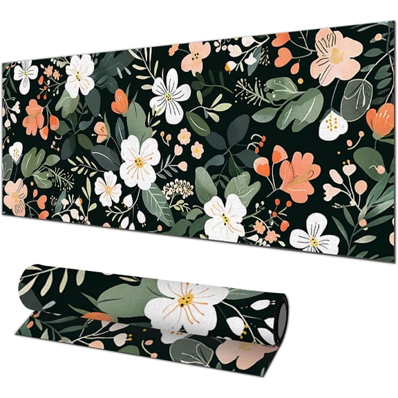 Large Floral Mouse Pad 31.5 x 11.8 in Extended Desk Mat Non Slip Waterproof Keyboard Mousepad with Botanical Blossom Design for Office Home Gaming