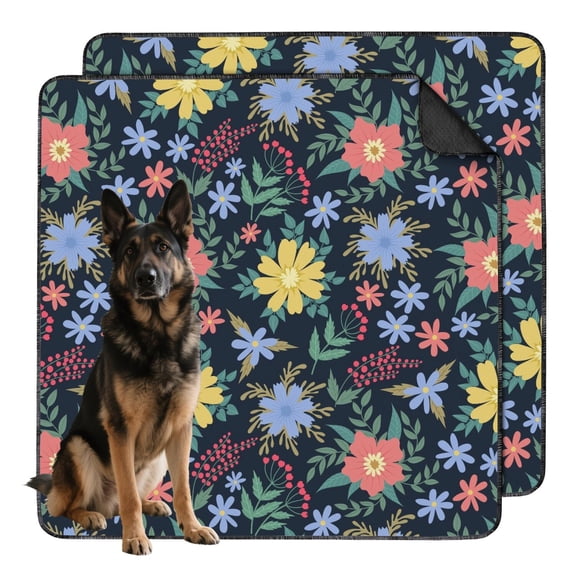 Large Floral Pattern Washable Dog Mats 2-Count, 48x48 Inch Reusable Puppy Pads, Highly Absorbent Pet Floor Mat for Large Indoor Protection