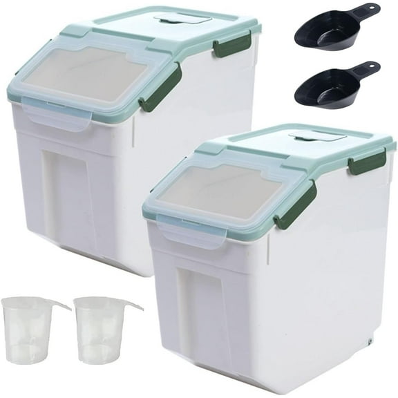 Large Flour Storage Container Bin 50lb, 2Pack Airtight Rice Storage Containers with Wheels Seal Locking Lid, BPA Free with Measuring Cup&Scoop for Flour, Rice, Grain(Green)