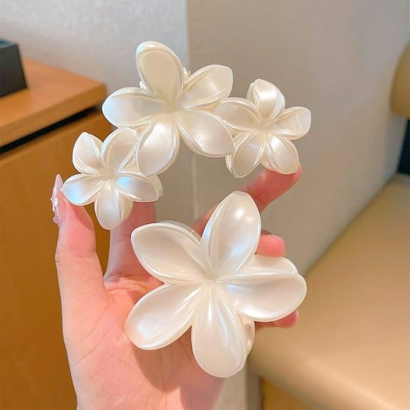 Large Flower Hair Claw Hairclip Hawaiian Plumeria Hairclip Claw Summer Beach Tropical Hair Barrette Cute Acrylic Flower Claw Clip Jaw Clamp Decorative Hair Accessories
