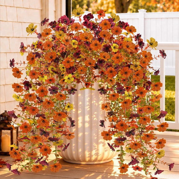Large Flower Head Artificial Mums 2 Pack, Outdoor Weatherproof Faux Chrysanthemum Bushes, Fall Floral Arrangement for Front Door, Patio, Yard and Home Decoration