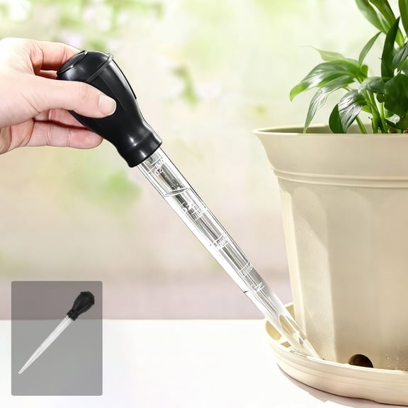 Large Flower Pot Water Absorber Pipette Tool | 32cm Transparent Plastic Device with Black Rubber Bulb | Quick Water Drainage, Precise Irrigation, Prevents Root Rot | Easy Portable Gardening Accessory