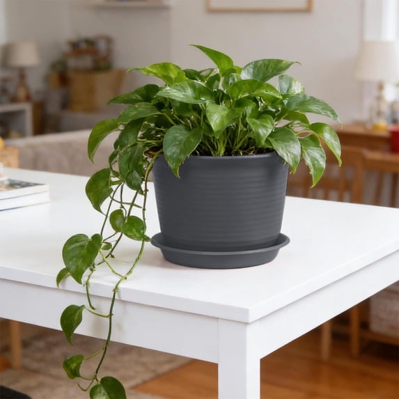 Large Flower Pots, Plant Pots Outdoor Planters with Drainage Hole & Tray Saucer, Decoration Plastic Pots for Plants for Indoor Outdoor Garden Home Plants Planter