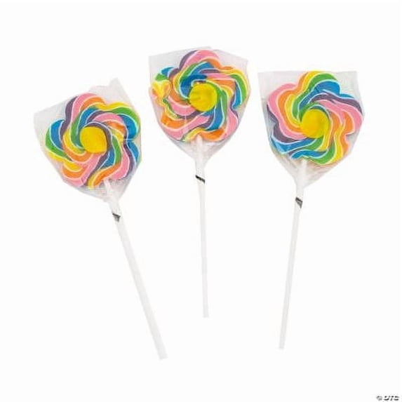 Fun Express Lollipops Flower-Shaped Swirl Fat-Free Strawberry 12 Pieces 3" Suckers on 6" Plastic Sticks