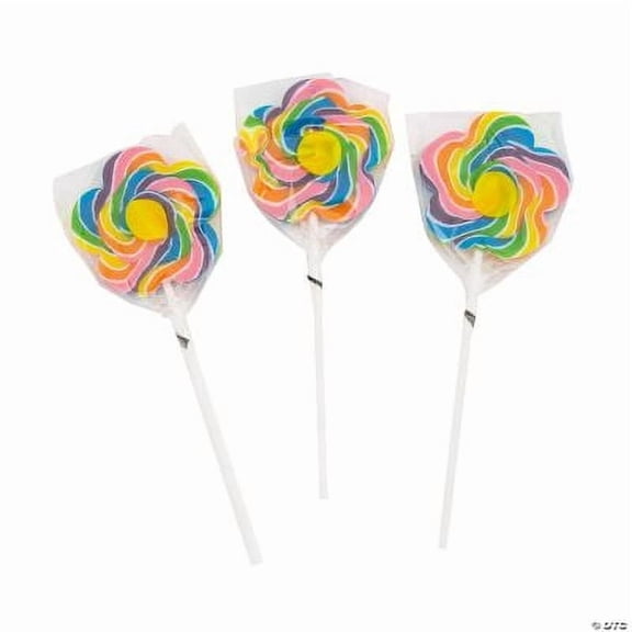 Fun Express Lollipops Flower-Shaped Swirl Fat-Free Strawberry 12 Pieces 3" Suckers on 6" Plastic Sticks