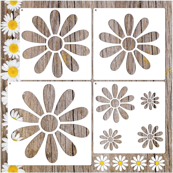 Large Flower Stencils for Painting on Wood, 13.8 Inch Spring Daisy Floral Stencil Reusable Large Flower Paint Templates for Walls DIY Crafts Fence Canvas Cake Fabric (Flower4)