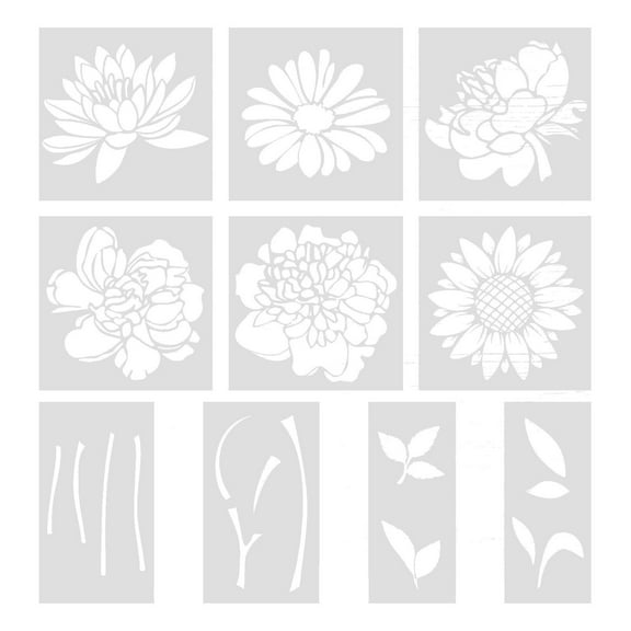 Large Flower Stencils for Painting on Wood - 13" Reusable Peony & Sunflower Stencils for Fences, Walls & Furniture, DIY Floral Decor Stencil Kit for Home & Garden Crafts