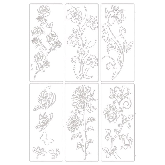 Large Flower Stencils for Painting on Wood Walls, Reusable Floral Garden Fence Pattern Template, Diy Sunflower Yard Spray Paint Crafts for Home Outdoor Art Decor, 6 Drawing Templates