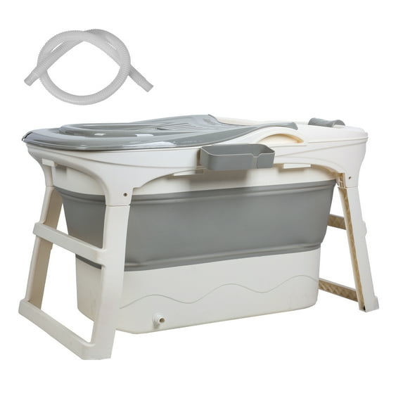 Large Foldable Bathtub for Adults with Thermal Cover, 113cm Portable Soaking Tub with Trapezoid Design, Quick Setup Spa for Indoor/Outdoor Use, Ice Bath & Hot Bath Therapy Solution.