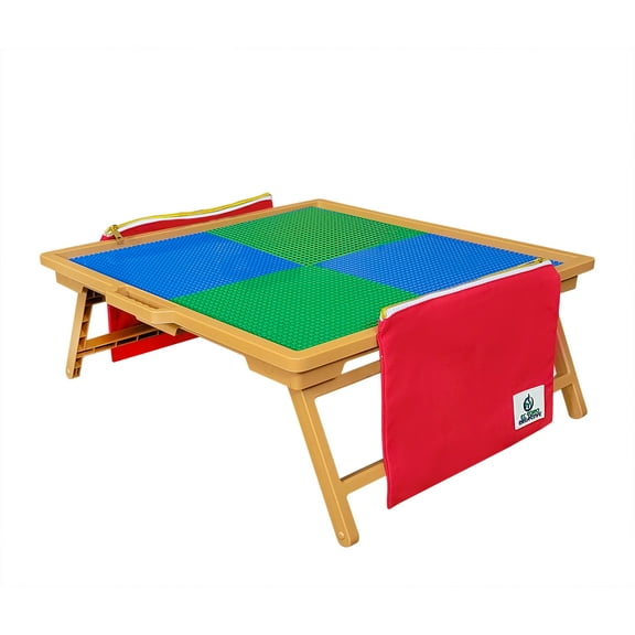 Large Foldable Building Block Table for Kids  Durable Faux-Wood Plastic, Includes Storage, Portable Play Desk