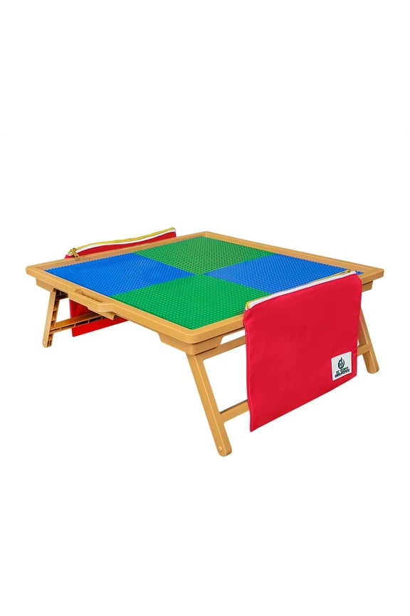 Large Foldable Building Block Table for Kids Durable Faux-Wood Plastic, Includes Storage, Portable Play Desk