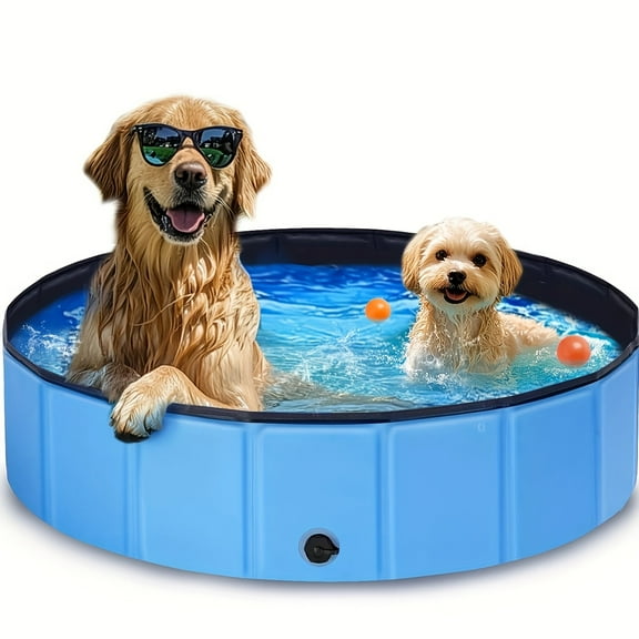 Large Foldable Dog Pool - Heavy-Duty Pet Bathtub with Non-Slip Base & Drain | Indoor/Outdoor Use for Big Breeds (Easy-Clean Design)