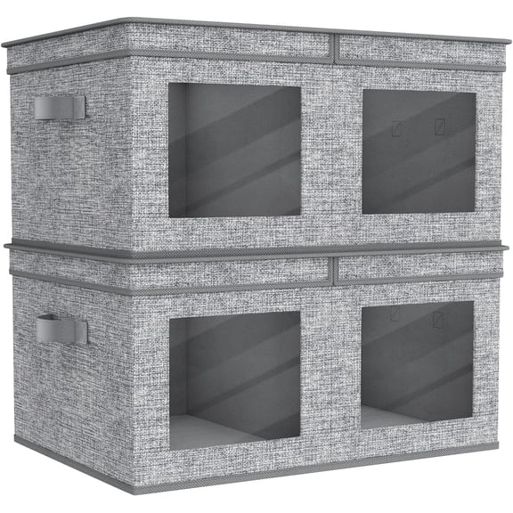 2-Pack Foldable Fabric Storage Bins with Lid & Clear Window, 24"17"12" Collapsible Organizer Boxes with Divider & Handles for Closet Bedroom