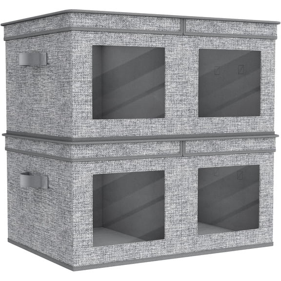 2-Pack Foldable Fabric Storage Bins with Lid & Clear Window, 24"17"12" Collapsible Organizer Boxes with Divider & Handles for Closet Bedroom