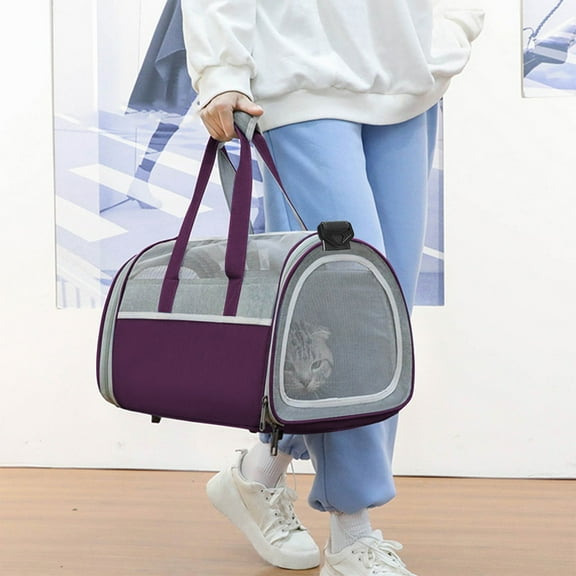 Large Foldable Pet Cat Bag, Breathable Cloth Carrier for Outdoor Travel, Spacious Design for Walks & Trips, Light Blue Pink Purple Gray Black