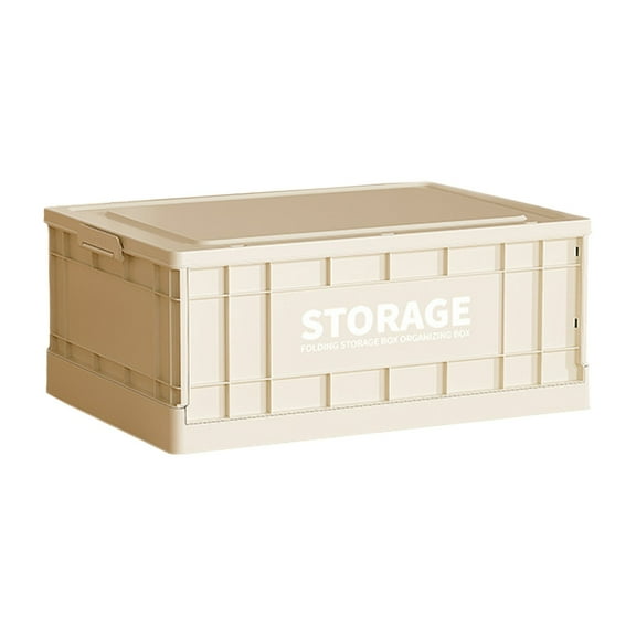 Large Foldable Plastic Storage Bins with Lids, Stackable Organizer Boxes for Clothes, Toys, and Home Wardrobe, Clear Storage Containers ( Beige )