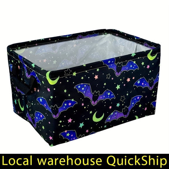 Large Foldable Storage Basket with Rainbow Bats & Moon Design - Collapsible Organizer Bin with Sturdy Handles, Durable Polyester Fabric, Toys, Shelf Baskets, Gaming Storage Tray,Basket Storage