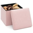 thumbnail image 1 of Lusimo Boucle Small ottoman with storage for living room, 15" Folding storage bench Foot Rest, End of Bed Bench for Bedroom Entryway, Faux Shearling Fabric Cube Seat Pink, 1 of 10