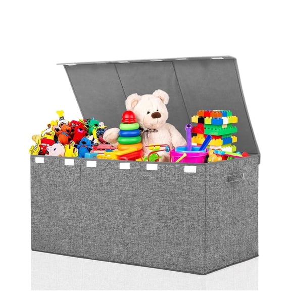 Gray Large Toy Box with Lid - 38" x 14" x 16" Foldable Storage Bin, Collapsible Organizer for Toys, Clothes, Blankets - Multi-Purpose Bin for Playroom, Bedroom, Closet, Garage