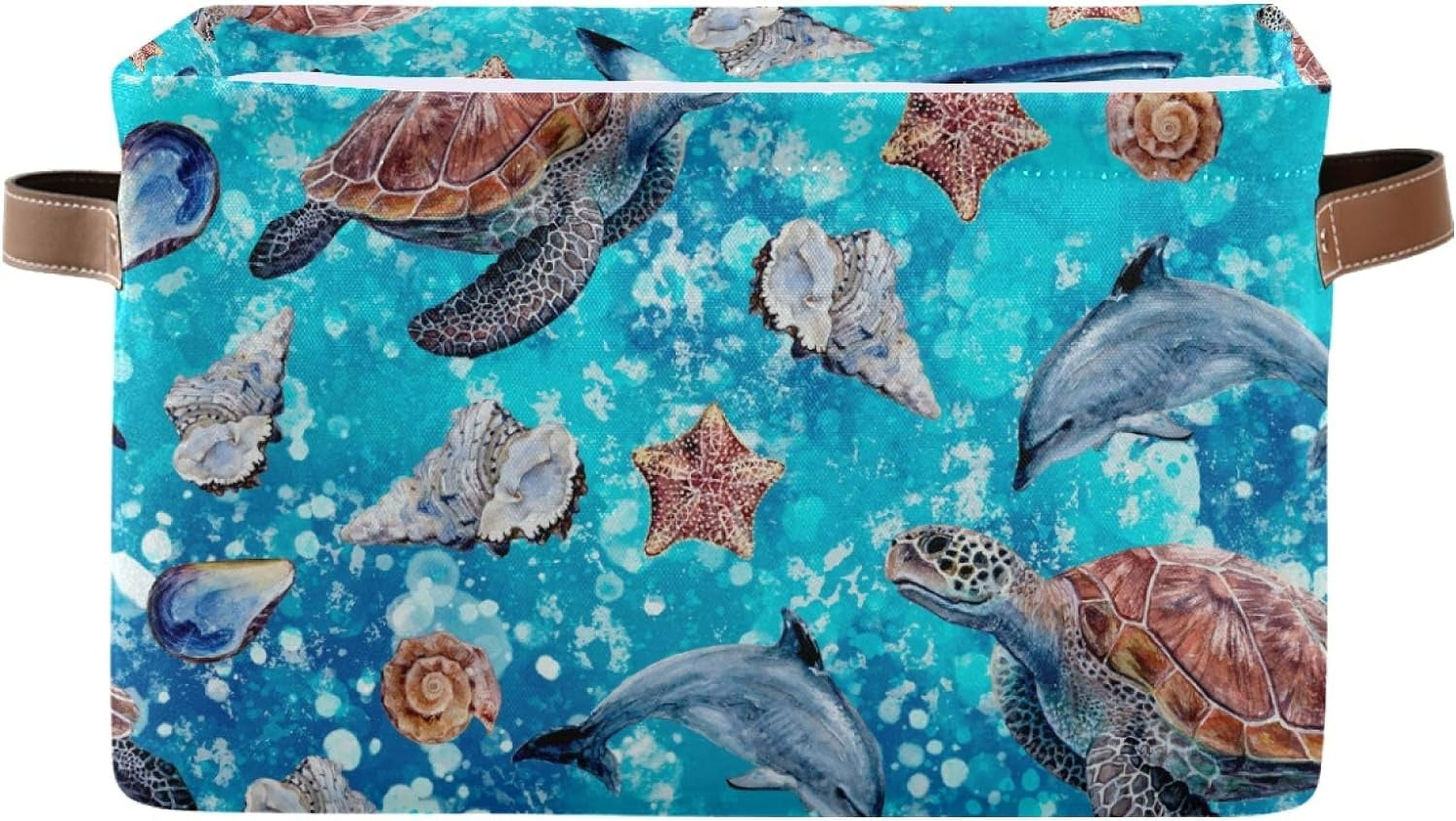 Large Foldable Storage Bin Watercolor Sea Turtle Dolphin Fabric Storage ...