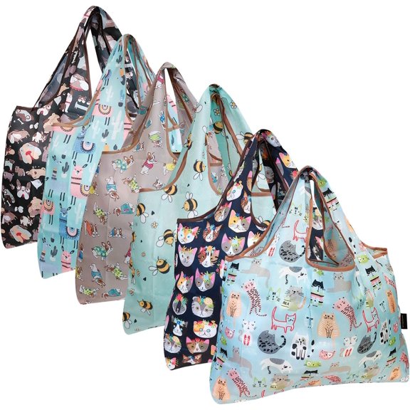 Large Foldable Tote Nylon Grocery Bags, 6