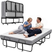 Extra Large Folding Bed with Mattress, 79" x 63" Folded Bed, Rollaway Bed Guest Bed Queen Size
