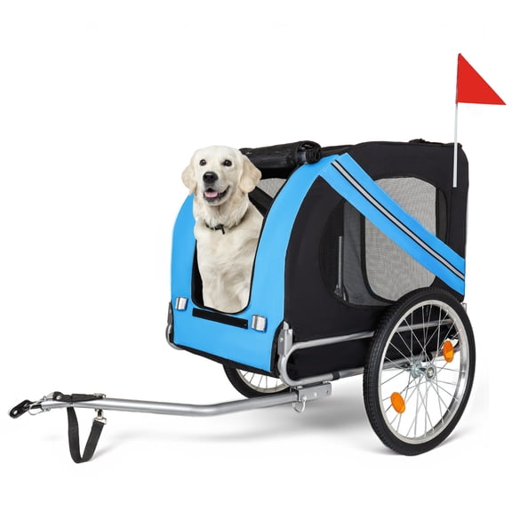 Large Folding Bike Trailer for Dogs, 100LB Capacity All-Terrain Pet Carrier, Durable Steel Frame for Cycling Jogging Camping Outdoor Adventures, Black-Blue