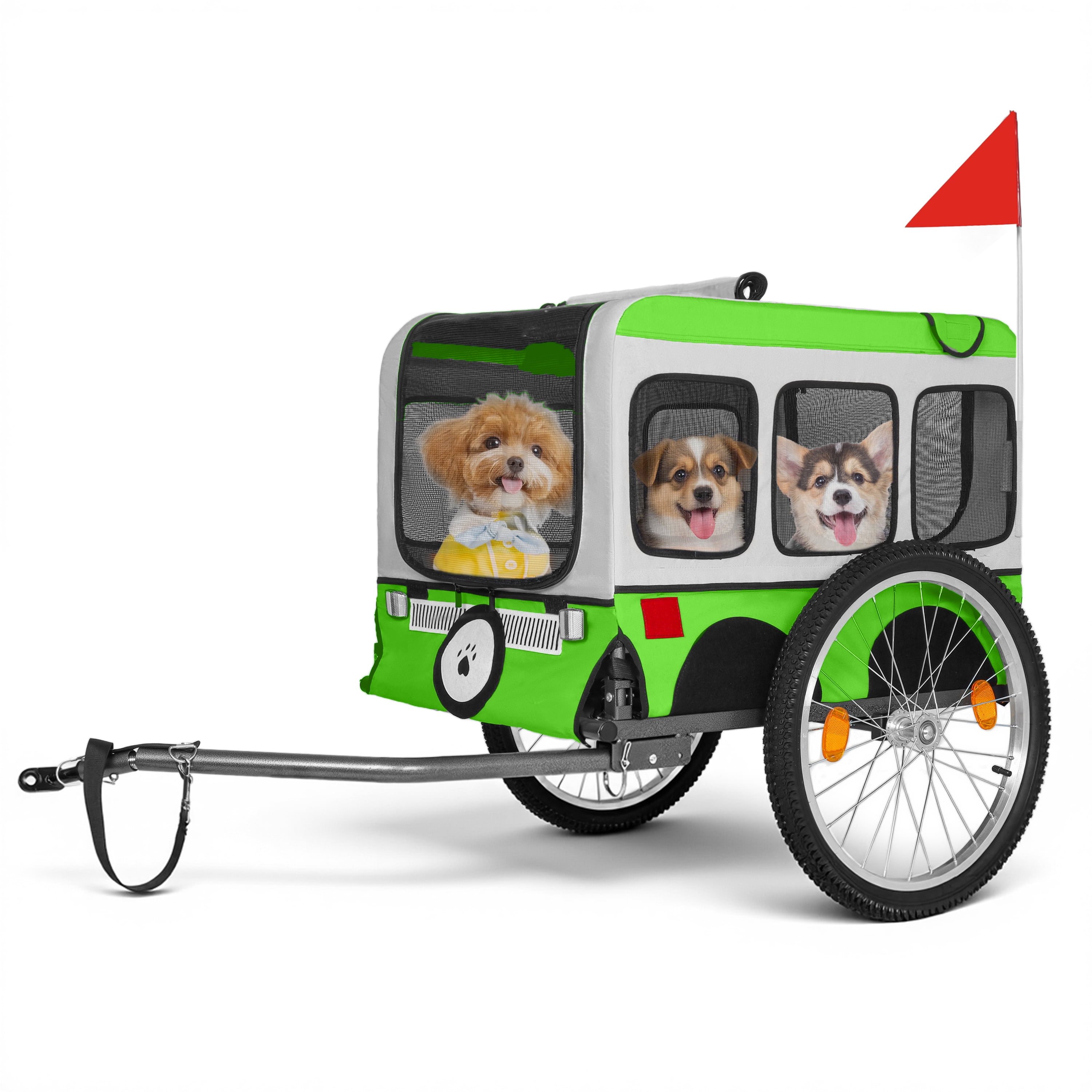 Large Folding Bike Trailer for Dogs - 20×2 1/8 Inches Wheels, Heavy-Duty Steel Frame, Spacious Design, All-Terrain Cycling, Jogging & Camping Adventure, Green