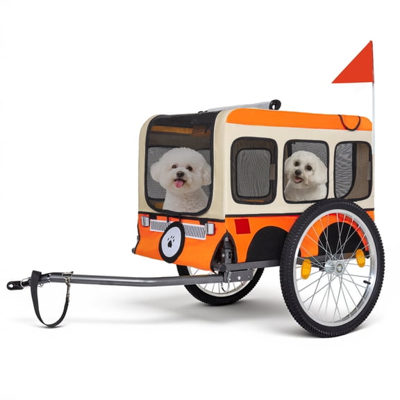 Large Folding Bike Trailer for Dogs - 202 1/8 Inches Wheels, Heavy-Duty Steel Frame, Spacious Design, All-Terrain Cycling, Jogging & Camping Adventure, Orange