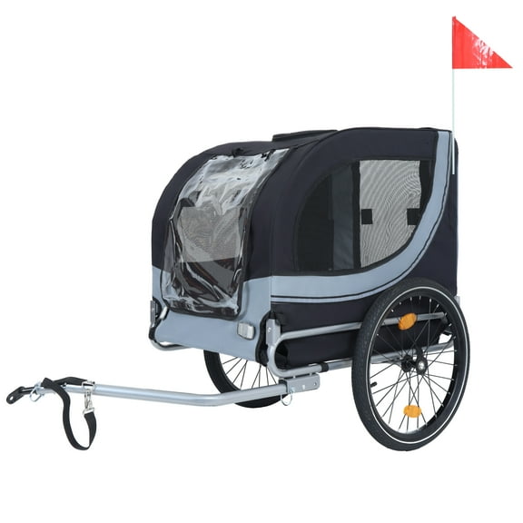 Large Folding Bike Trailer for Dogs – 66LB Capacity All-Terrain Pet Carrier, Durable Steel Frame for Cycling, Jogging, Camping & Outdoor Adventures, Black&Gray