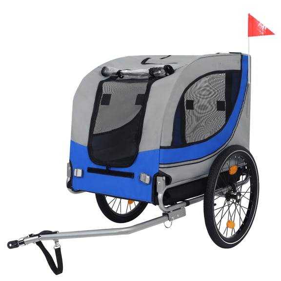 Large Folding Bike Trailer for Dogs – 66LB Capacity All-Terrain Pet Carrier, Durable Steel Frame for Cycling, Jogging, Camping & Outdoor Adventures, Gray- Blue