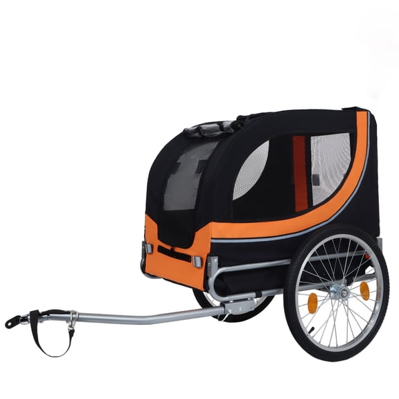 Large Folding Bike Trailer for Dogs – 66LB Capacity, Black / Orange